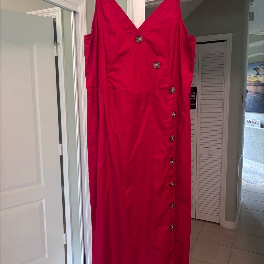 Express Red Sleeveless V-Neck Maxi Dress with Side Buttons